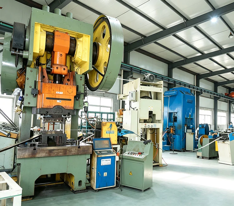 Precision stamping press machine in operation at manufacturing facility