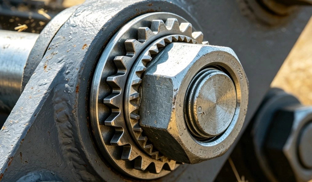 Construction machinery undercarriage using DIN 9250 safety lock washers in a high-vibration, high-impact application