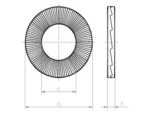 Double sided lock washers DIN 25201 steel dimension drawing